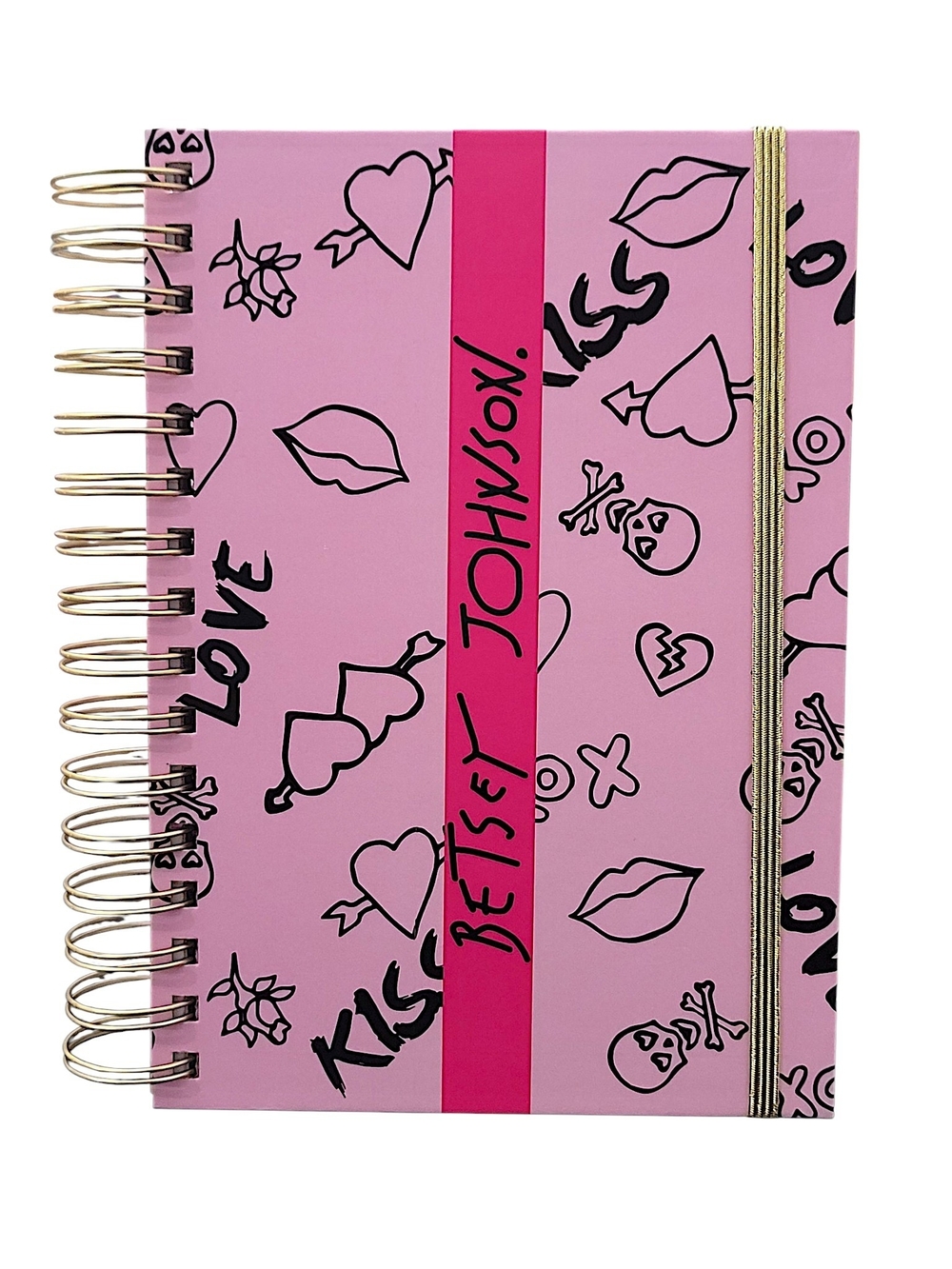 Betsey Johnson Pink Spiral Notebook XOX Love KISS Skull And Bones Hearts Lips